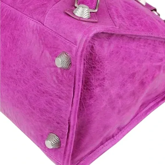 Auth Balenciaga large City Work Giant silver Hardware Magenta Lambskin Bag New - Picture 4 of 15
